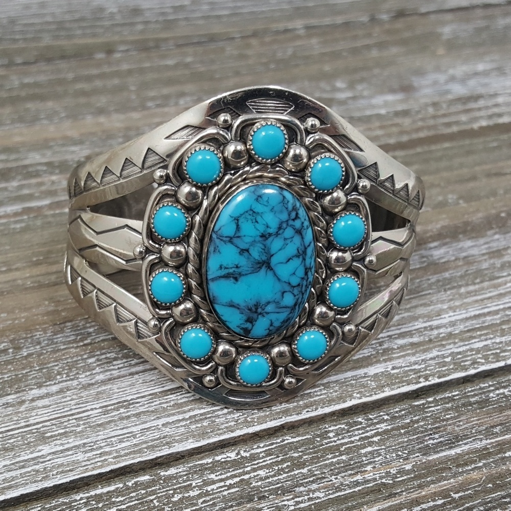 Vintage Bell Silver & Turquoise Cuff Bracelet